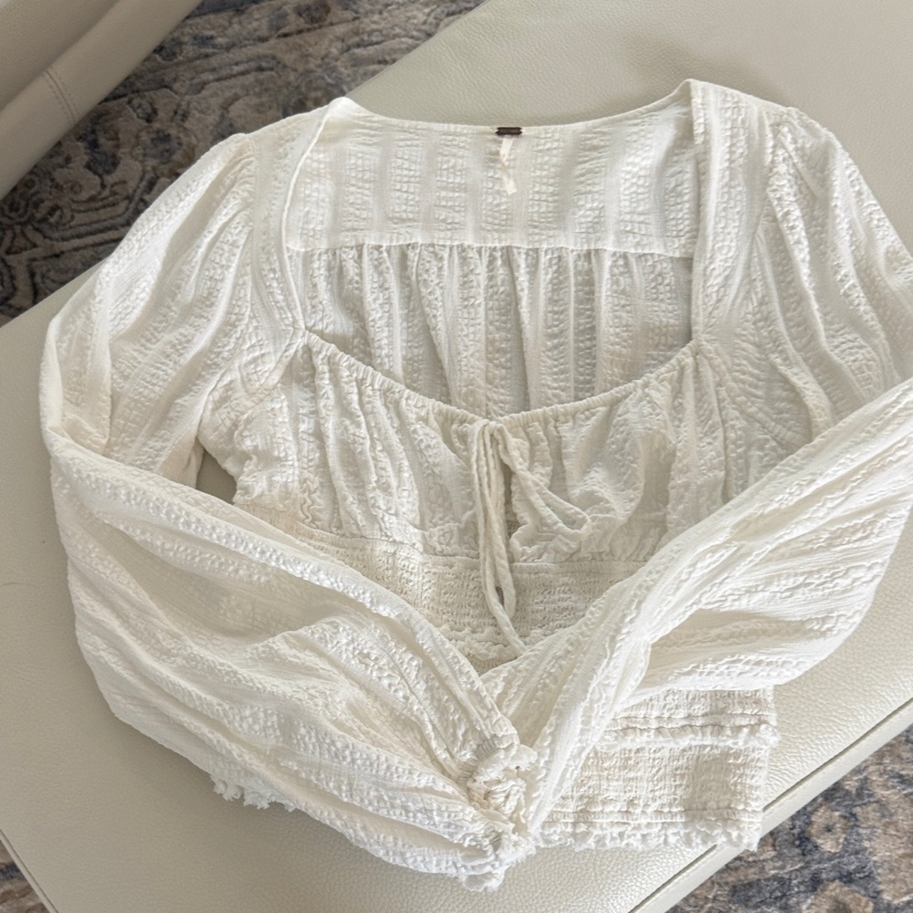 Free People Cream Textured Blouse